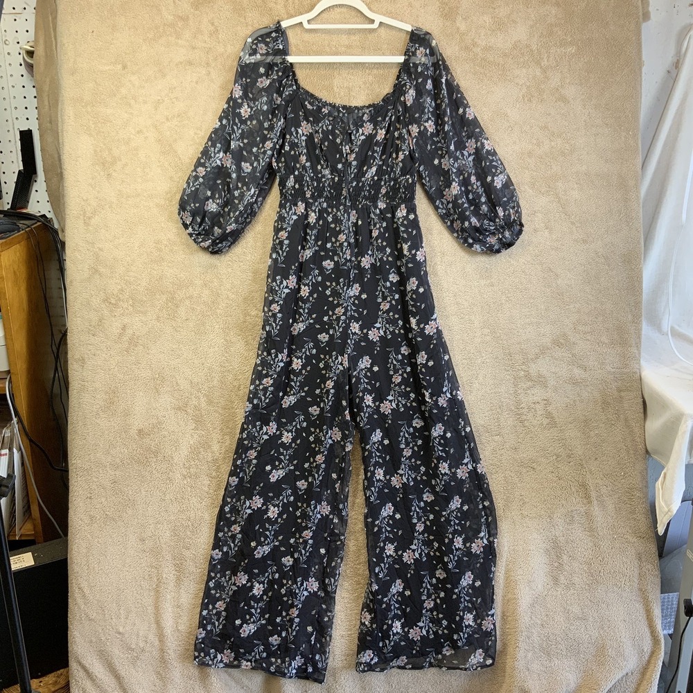 Women's Sheer Floral Milkmaid Jumper Romper Sz S Smocked Fairy‎ Whimsigoth EUC